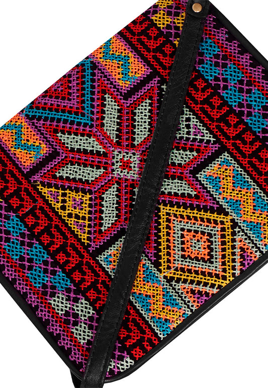 Casa Piel - Bolsa De Piel - Bolsa Cruzada Bordado Huichol